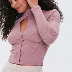 Forever 21 Rose Buttoned Long Sleeve Top